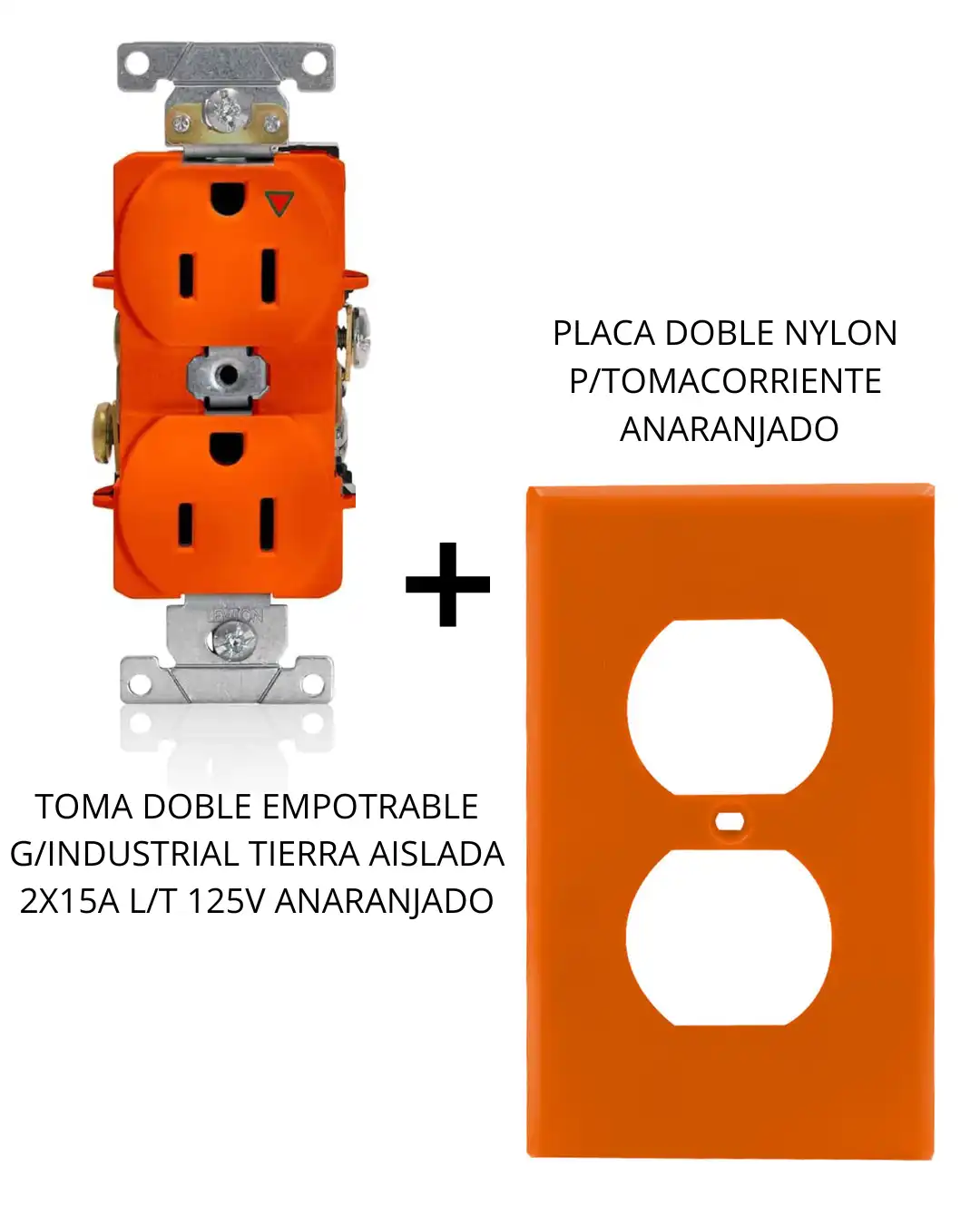 TOMA DOBLE EMPOTRABLE G/INDUSTRIAL TIERRA AISLADA 2X15A L/T 125V ANARANJADO - Imagen 2